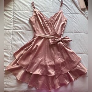 B Darlin Dusty Rose Satin Mini Dress with Bow